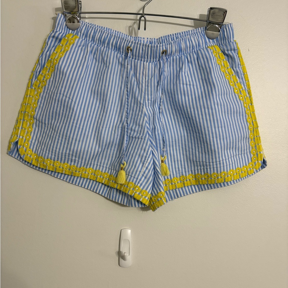 Lilly Pulitzer Katia Blue and Yellow Embroidered & Striped Shorts Size XSMALL - Picture 4 of 7